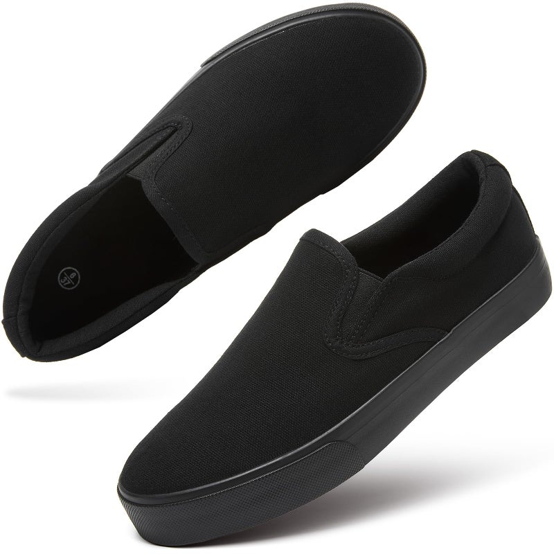 hash bubbie Women's Slip on Shoes Canvas Sneakers Loafers Non Slip Shoes Low Top Casual Low Cut Shoes (Full Black.US8.5)â€¦ - Image 1