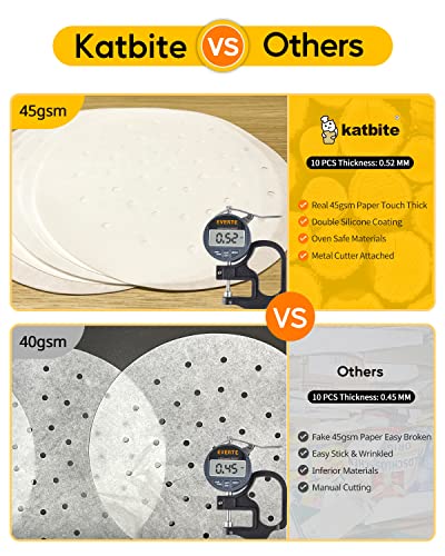 Katbite Air Fryer Parchment Paper Liners 120Pcs, 7.5 inch Perforated Parchment Paper, Heavy Duty & Non-stick Round Parchment Paper for Air Fryer Basket, Bamboo Steamer, Metal Steamer - Image 4
