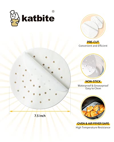 Katbite Air Fryer Parchment Paper Liners 120Pcs, 7.5 inch Perforated Parchment Paper, Heavy Duty & Non-stick Round Parchment Paper for Air Fryer Basket, Bamboo Steamer, Metal Steamer - Image 2