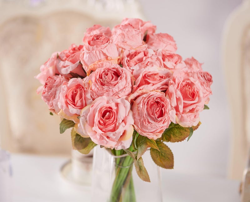 PONKING Rose Artificial Flower 12pcs Realistic Faux Silk Roses Fake Flowers Bouquets Arrangements Decor for Wedding Spring Mother's Day, Home Table Decorations, Pink Flower - Image 3