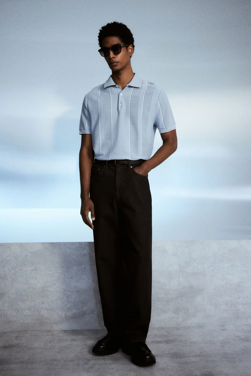 H&M Regular Fit Pointelle-knit polo shirt