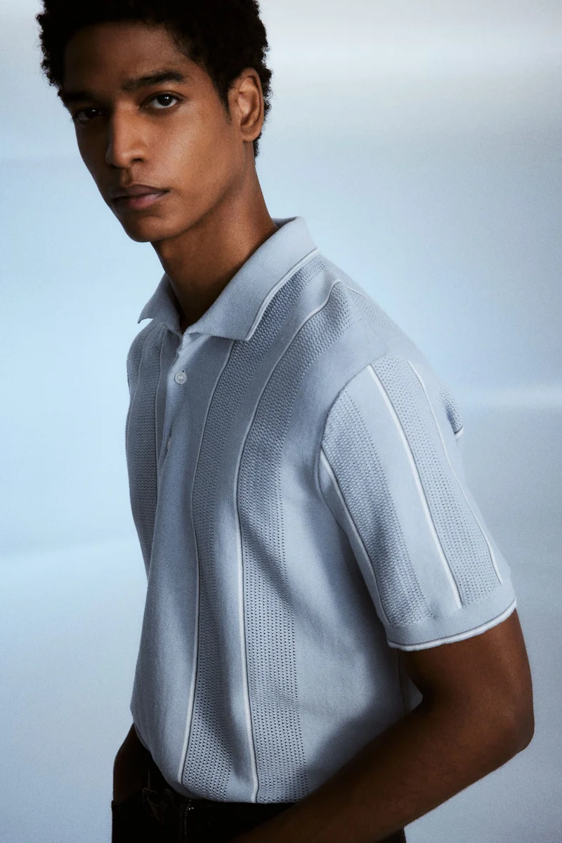 H&M Regular Fit Pointelle-knit polo shirt