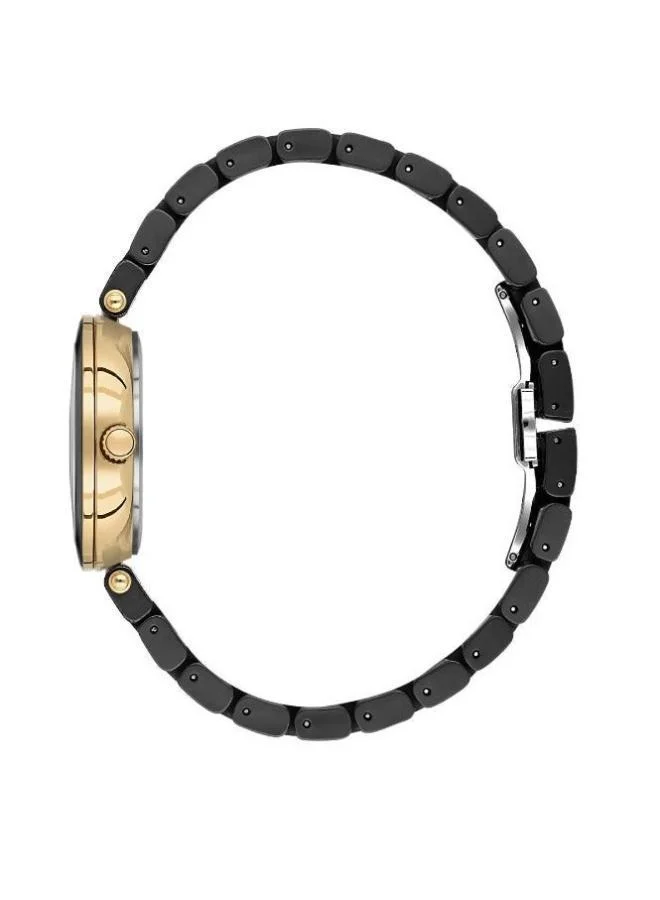 DANIEL KLEIN Women's Ceramic Band Gold Steel Case Analog Black Round Emboss Dial Japanese Quartz Premium 30 Meters Water Resistant