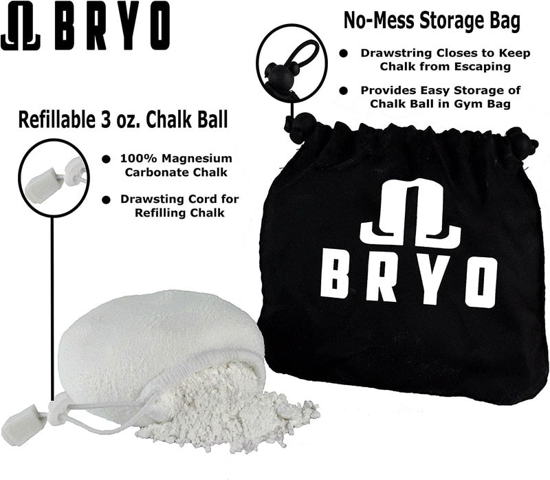 BRYO Chalk Ball 3 oz with Storage Bag - Premium Chalk for Rock Climbing, Weightlifting, Gymnastics, Crossfit & More - Mess Free Gym Chalk with Refillable Sock - Natural Drying Formula - Image 2