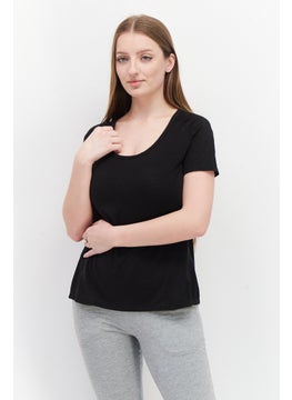 Women Scoop Neck Short Sleeve Tactical Top, Black