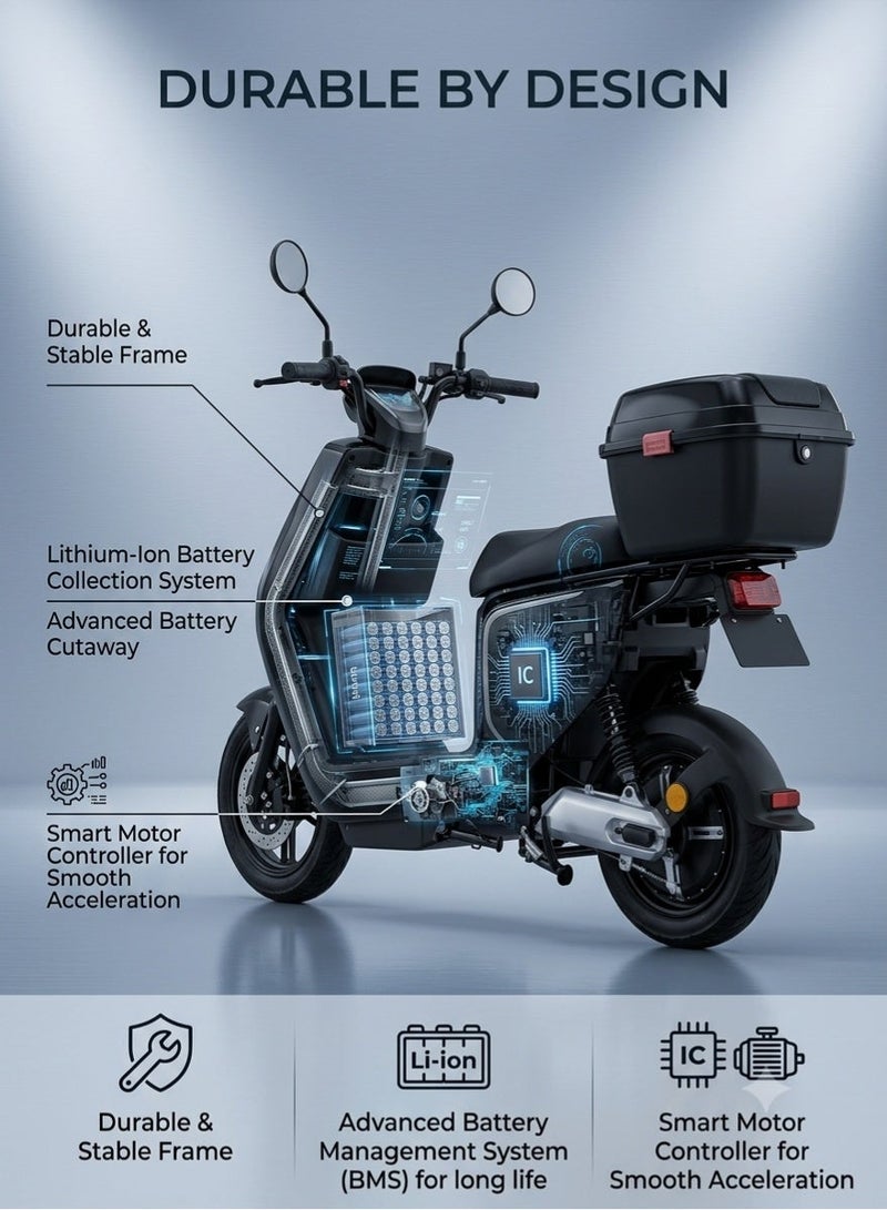 Electric Bike with 1000W Motor | 48V 19Ah Lithium Battery | Up to 30km Range | 35km/h Top Speed | Supports up to 120kg | Large Rear Storage Box - Image 2
