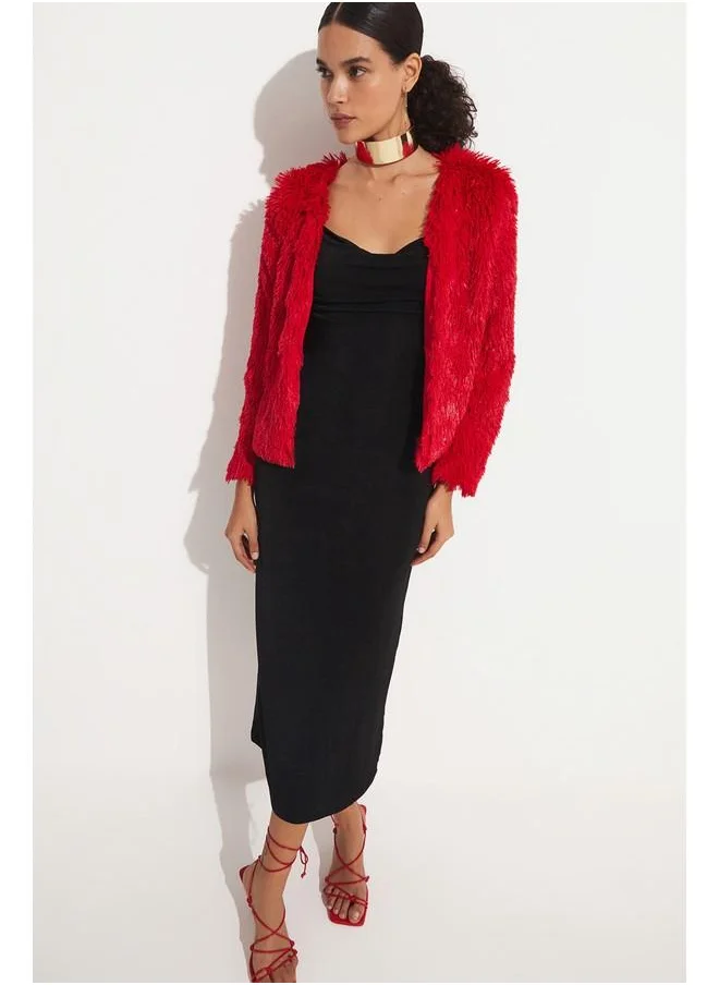 JUNE June Plush Coat Red