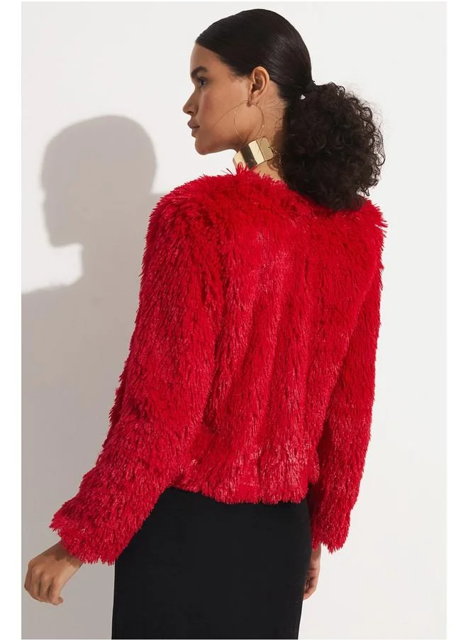 JUNE June Plush Coat Red
