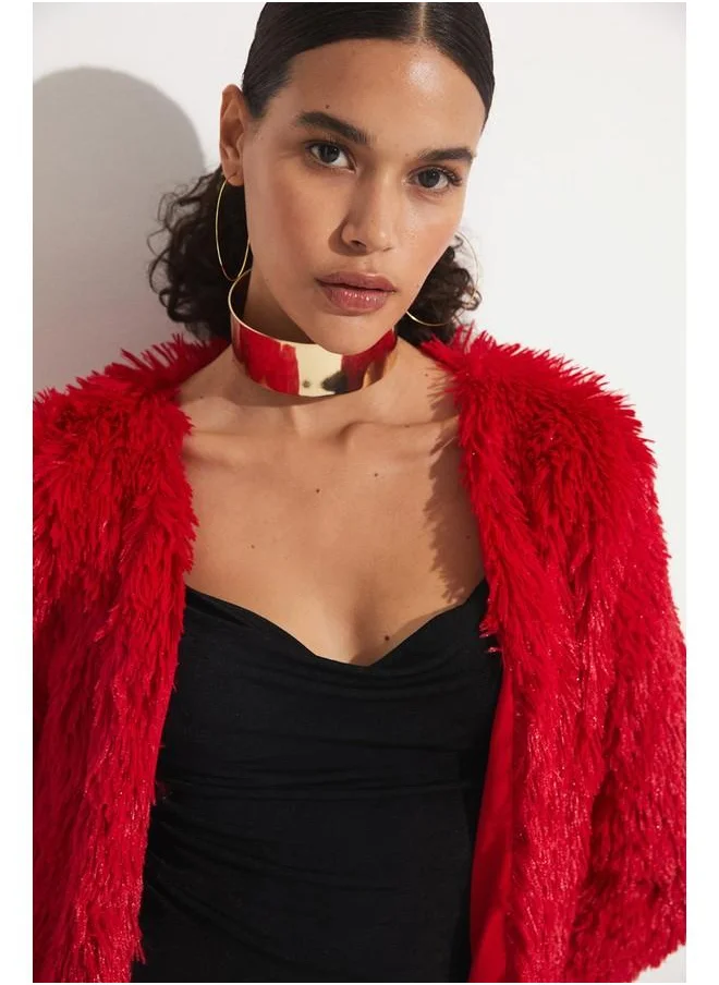 JUNE June Plush Coat Red