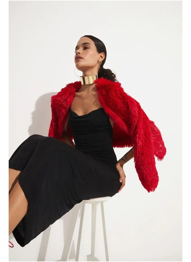 JUNE June Plush Coat Red