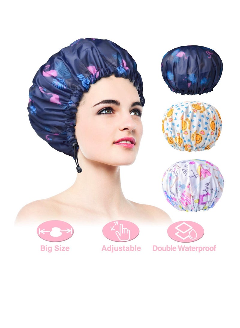 WINSTECK 3 Pack Extra Large Double Layer Adjustable Shower Caps for Women, Waterproof Exterior & EVA Lining, Oversized Design for All Hair Lengths - Image 1