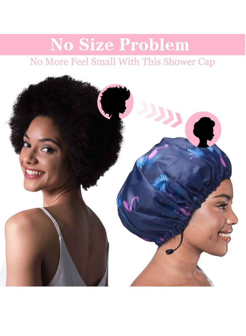 WINSTECK 3 Pack Extra Large Double Layer Adjustable Shower Caps for Women, Waterproof Exterior & EVA Lining, Oversized Design for All Hair Lengths - Image 2