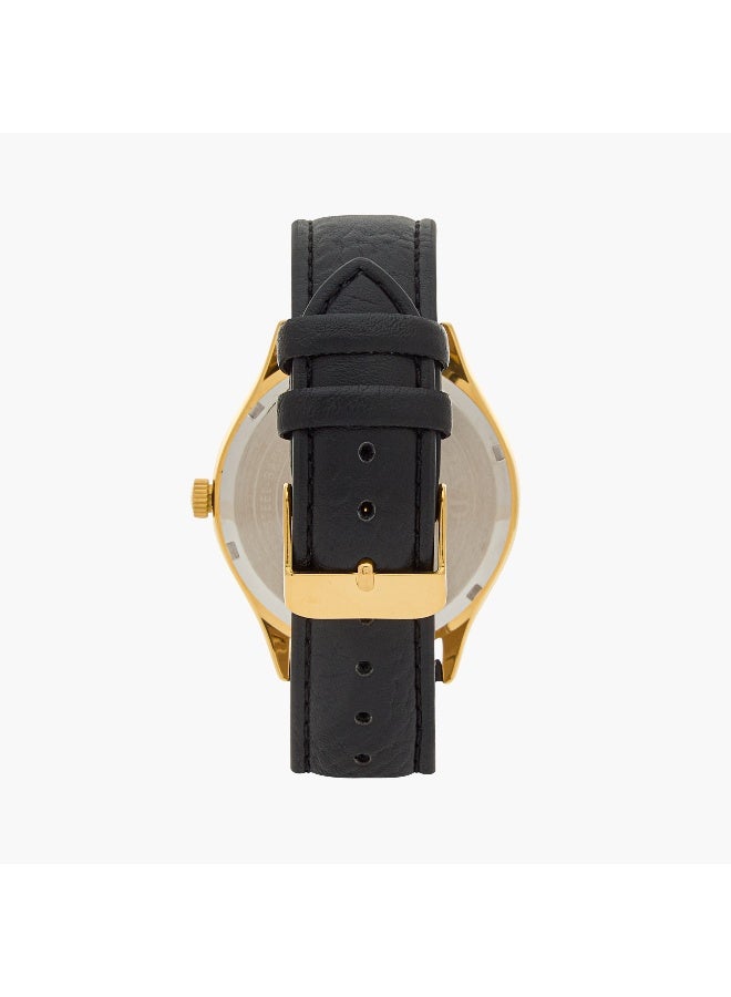 OMAX ساعة يد أنالوج سوداء للرجال مع لمسات ذهبية - Image 3