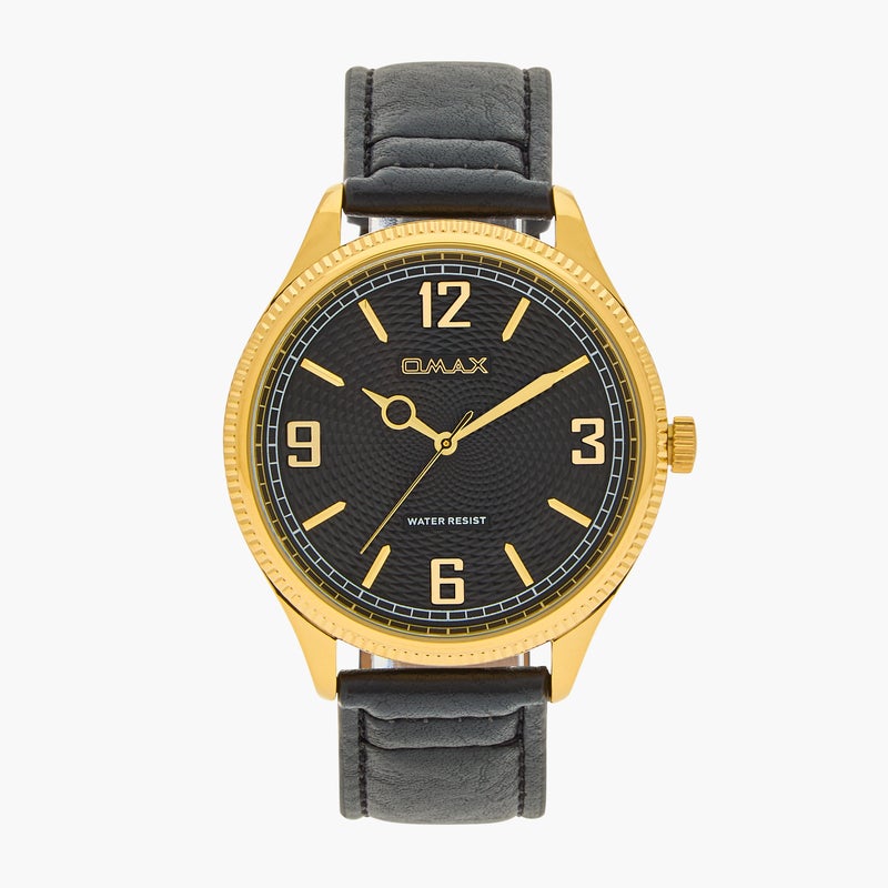 OMAX ساعة يد أنالوج سوداء للرجال مع لمسات ذهبية - Image 1