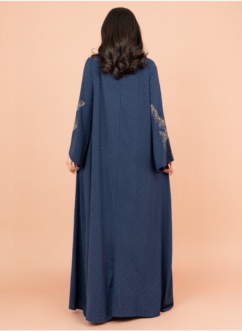 اكسا جلابية لامعة مع تفاصيل كرستال IK6007 ازرق  - Image 4