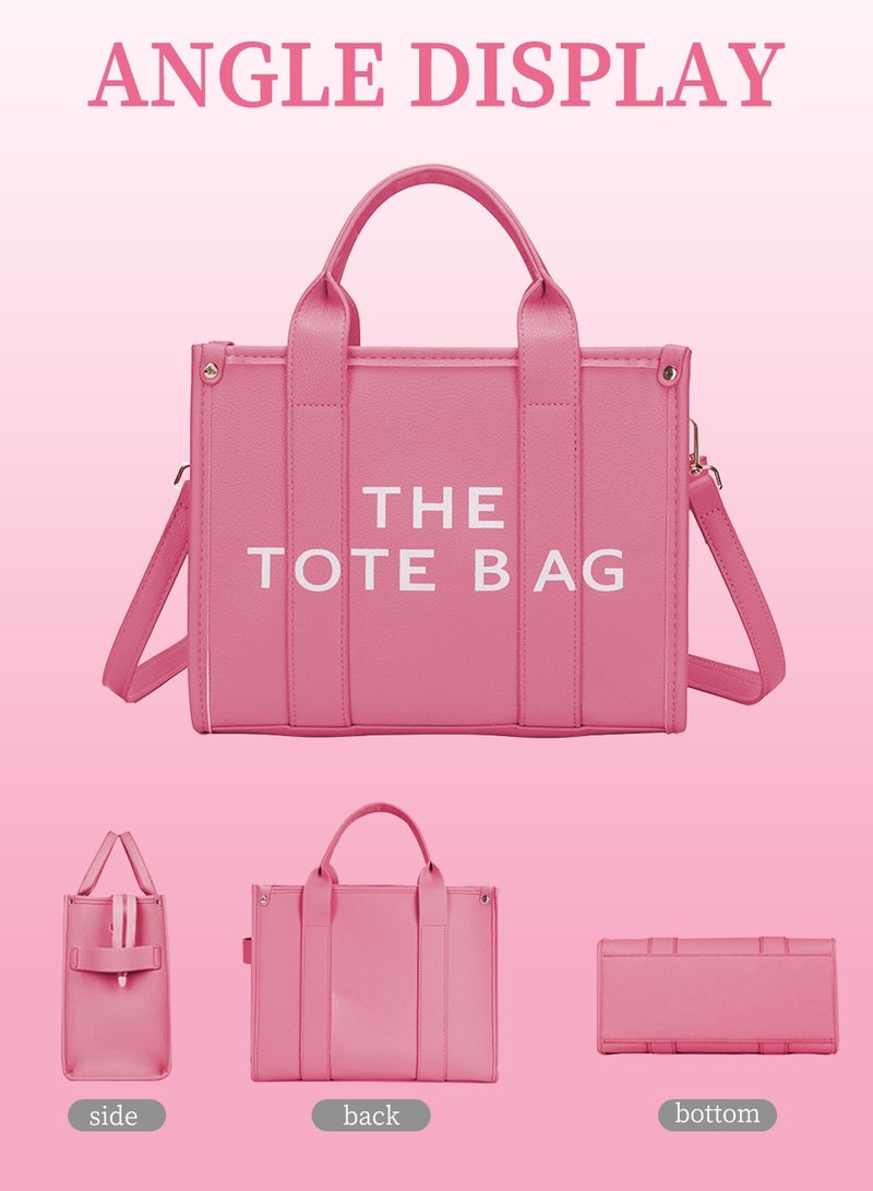 Moovant Women's Tote Bag, Large Trendy Tote Bag, PU Leather Handbag, Top Handle Shoulder Crossbody Bag for School, Office, Travel, Commuting, Rose Pink  - Image 3
