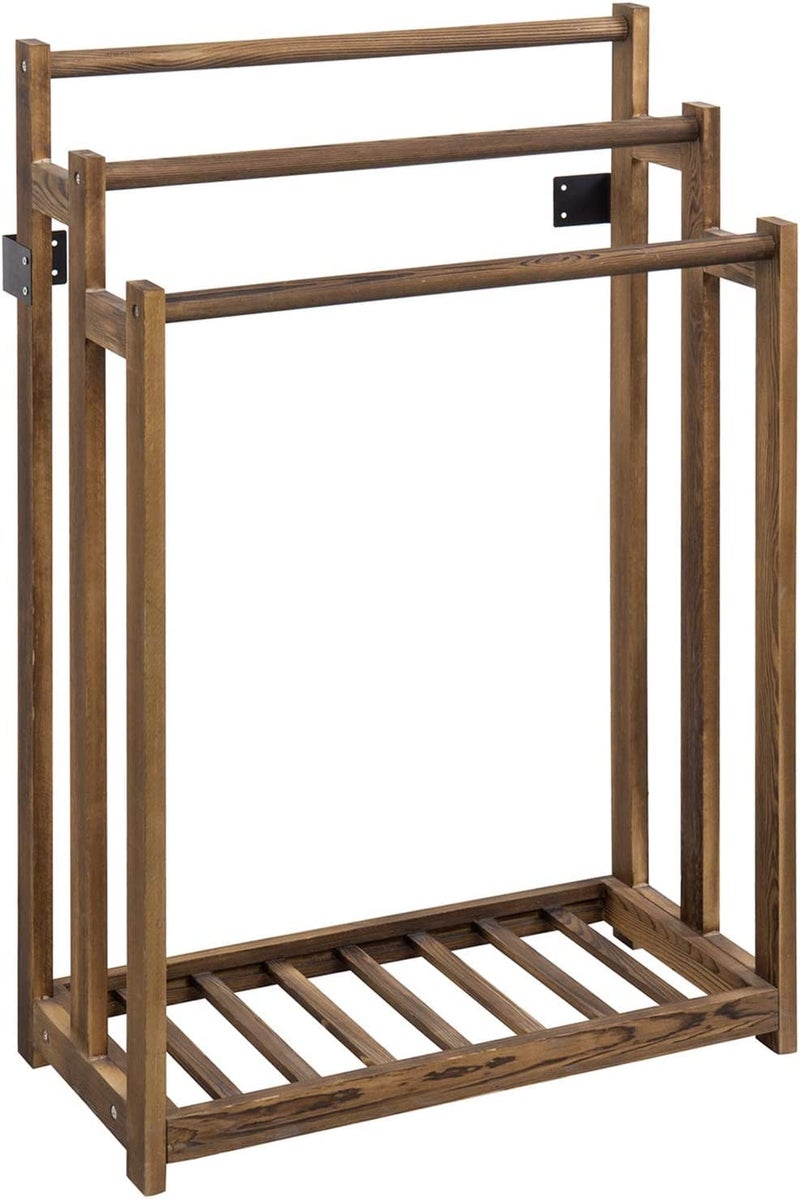 Rosewood Freestanding Wooden Towel Rack for Bathroom Vintage Wood Tier Towel Bar Stand with Bottom Shelf for Towels Washcloths Toiletries Convenient Rack for Drying or Hanging Clothes A55  - Image 2