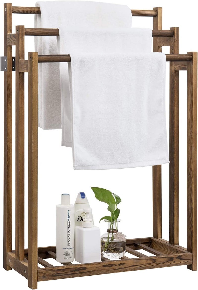 Rosewood Freestanding Wooden Towel Rack for Bathroom Vintage Wood Tier Towel Bar Stand with Bottom Shelf for Towels Washcloths Toiletries Convenient Rack for Drying or Hanging Clothes A55  - Image 1