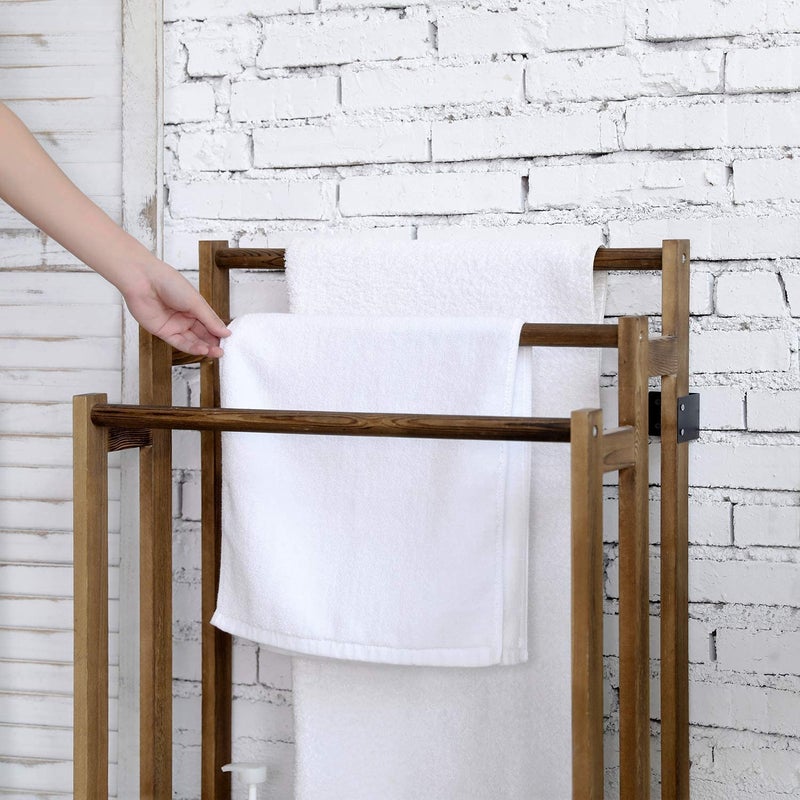 Rosewood Freestanding Wooden Towel Rack for Bathroom Vintage Wood Tier Towel Bar Stand with Bottom Shelf for Towels Washcloths Toiletries Convenient Rack for Drying or Hanging Clothes A55  - Image 5