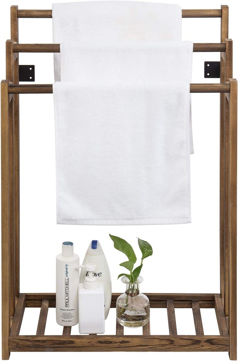 Rosewood Freestanding Wooden Towel Rack for Bathroom Vintage Wood Tier Towel Bar Stand with Bottom Shelf for Towels Washcloths Toiletries Convenient Rack for Drying or Hanging Clothes A55  - Image 3