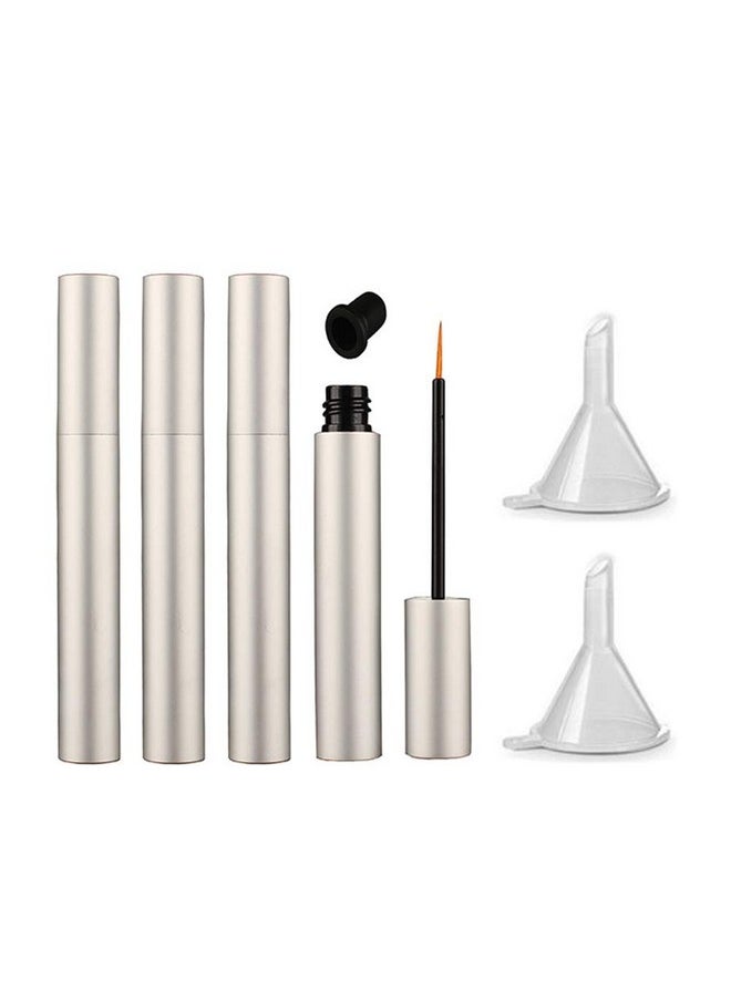 lasenersm 4 Pieces 5Ml Aluminum Empty Eyeliner Tubes Refillable Eyelash Growth Liquid Bottle Plastic Eyeliner Vials Tube With Brush Eyelash Growth Oil Mascara Tube With 2 Mini Funnels, Matte-Silver  - Image 1