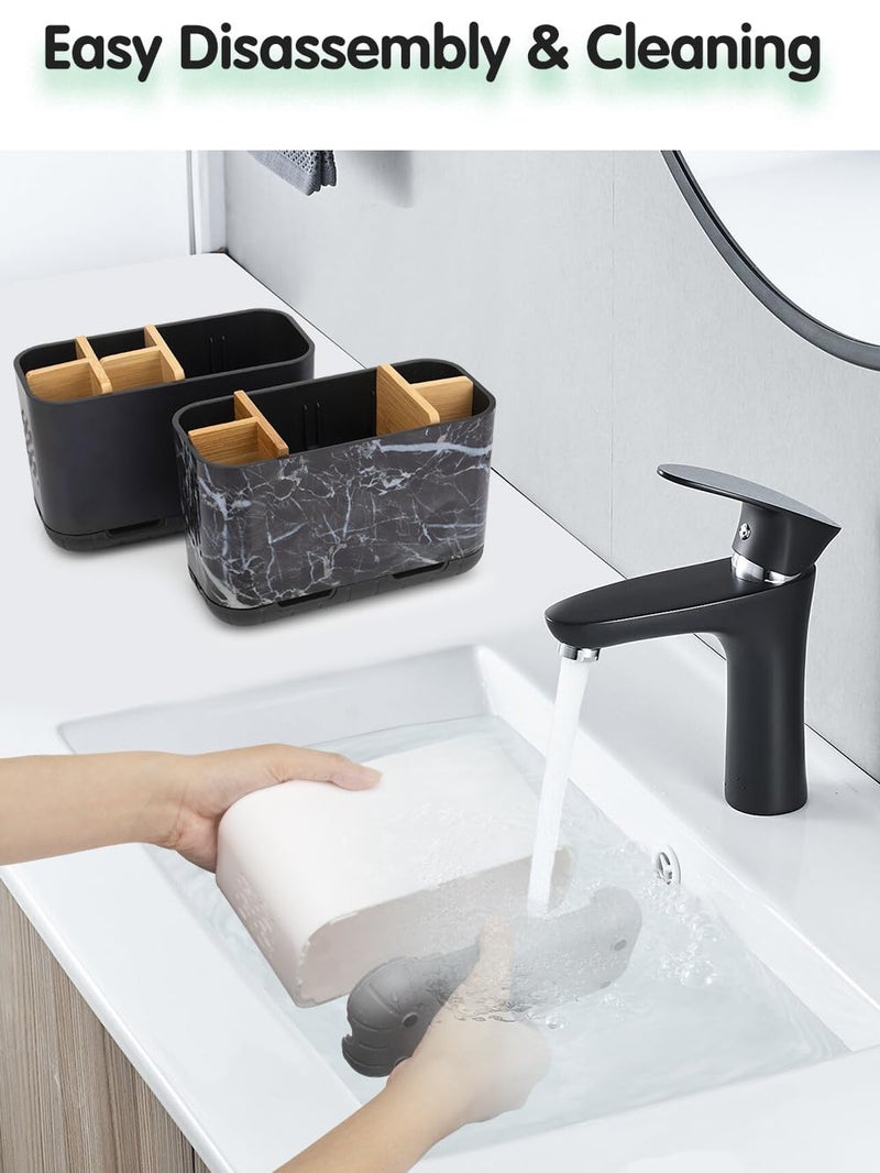 GFWARE Toothbrush Holders for Bathrooms - Bamboo Divider Toothbrush and Toothpaste Holder with Drainage, Kids Electric Toothbrush Organizer for Bathroom Countertop, White Tooth Brush Holder - Image 5