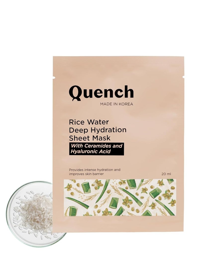 Quench Deep Hydration Korean Sheet Mask with Rice Water, Ceramides & Hyaluronic Acid | Korean Face Mask for Glowing Skin | Hydrates & Instantly Plumps Skin | Made in Korea (Pack of 1, 20ml) - Image 1