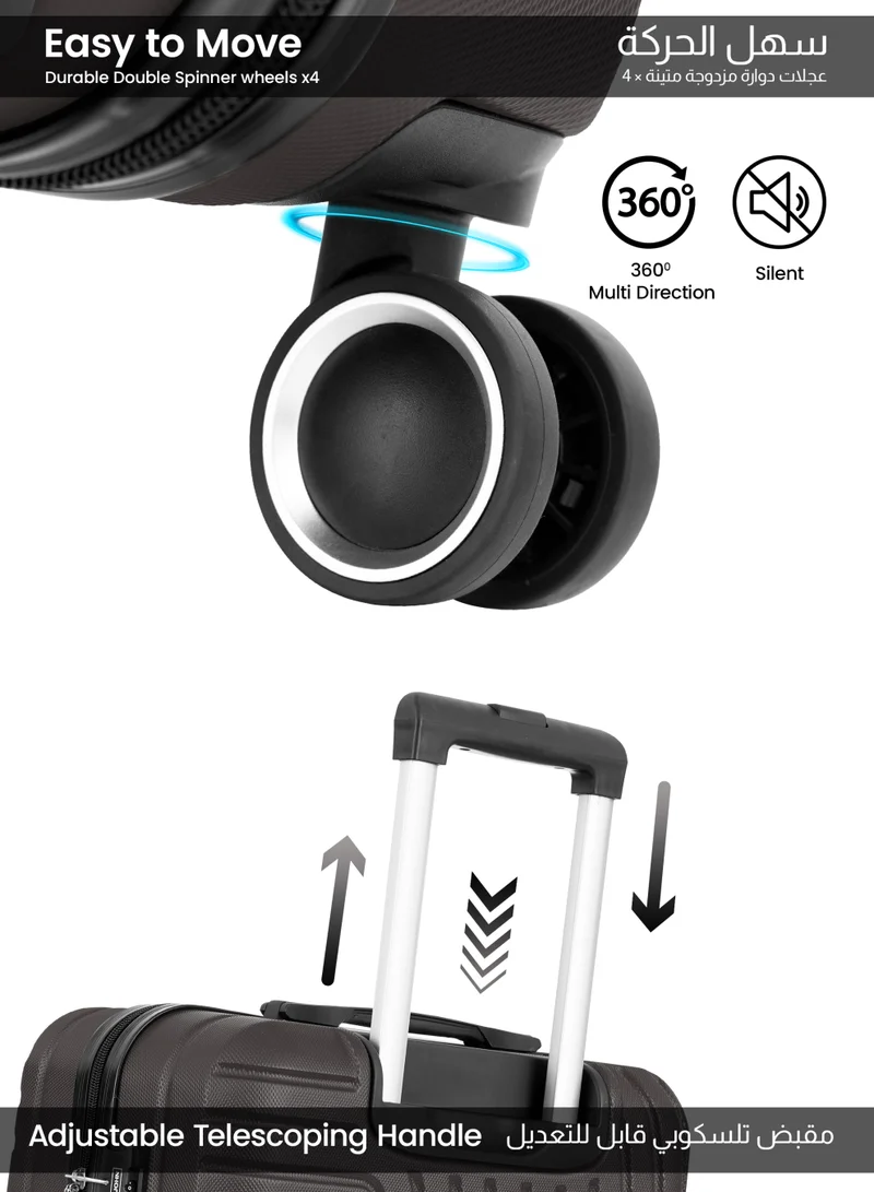 PARAJOHN Medium 24-Inch ABS  Lightweight Hardshell Luggage Trolley | carrying 3kg 4-Wheel Spinner Suitcase dark grey