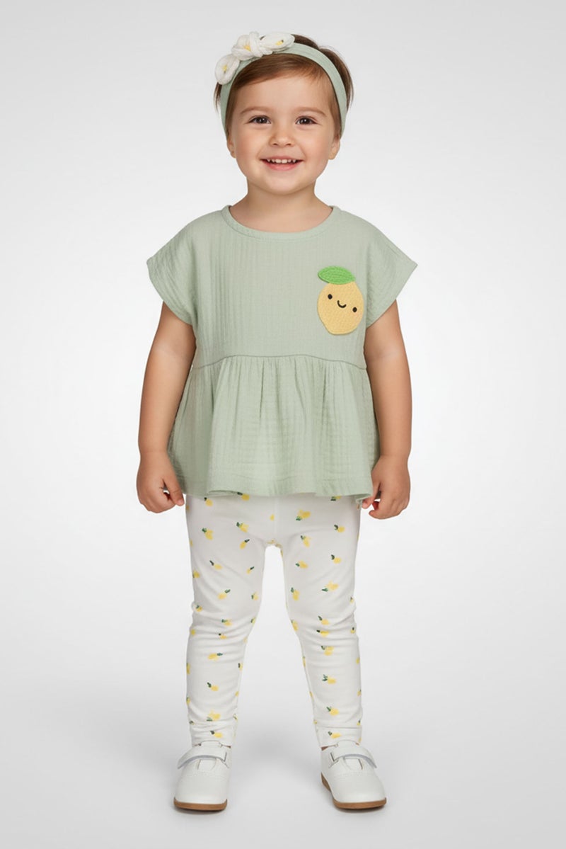 Lily & Jack Toddlers Girl 3 Pieces Crochet Top And Leggings With Headband Set, Multicolor - Image 1