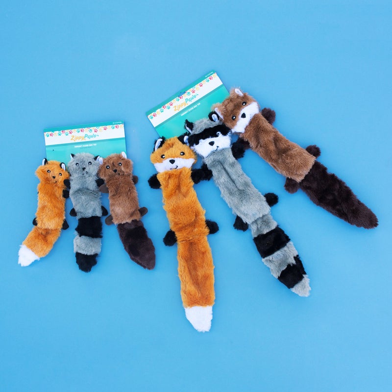 ZippyPaws Skinny Peltz - No Stuffing Dog Toy Pack to Keep Them Busy, for Medium and Large Dogs, Squeaky Pet Toys, Unstuffed Chew Toys, Soft Plush Variety Pack, Fox, Raccoon, and Squirrel - 18" - Image 5