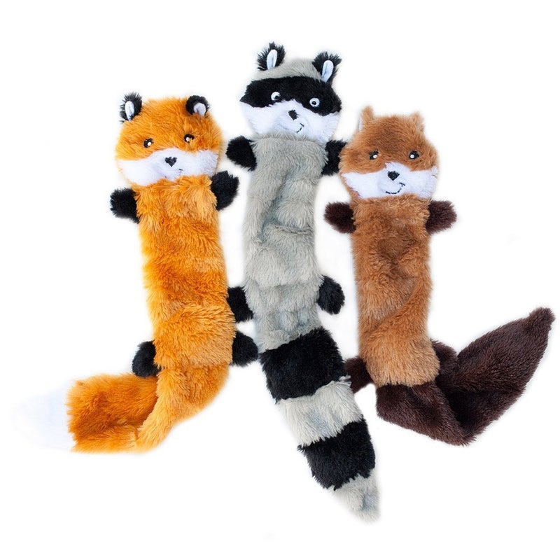 ZippyPaws Skinny Peltz - No Stuffing Dog Toy Pack to Keep Them Busy, for Medium and Large Dogs, Squeaky Pet Toys, Unstuffed Chew Toys, Soft Plush Variety Pack, Fox, Raccoon, and Squirrel - 18" - Image 3