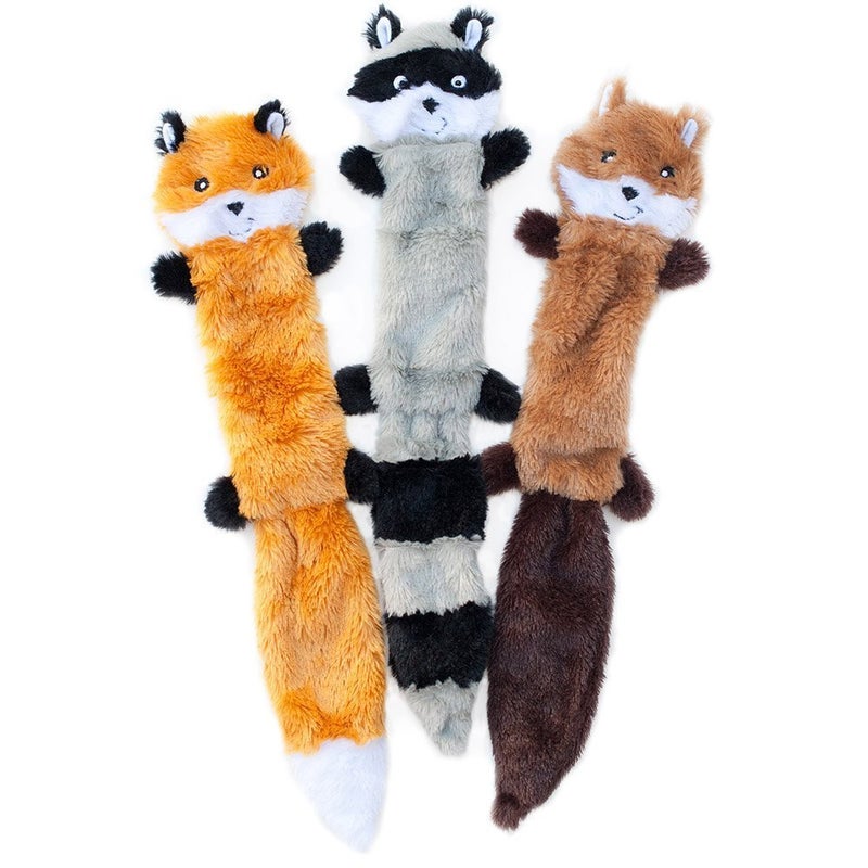 ZippyPaws Skinny Peltz - No Stuffing Dog Toy Pack to Keep Them Busy, for Medium and Large Dogs, Squeaky Pet Toys, Unstuffed Chew Toys, Soft Plush Variety Pack, Fox, Raccoon, and Squirrel - 18" - Image 1