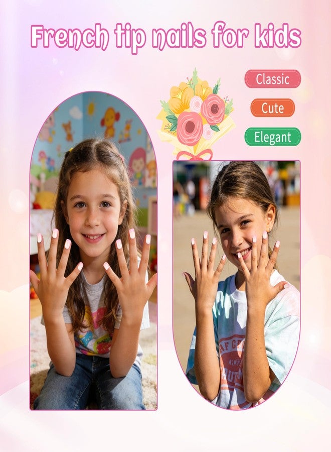 Kawyehu 120pcs 5 Pack Kids Fake Nails Press on Full Cover Classic French Short False Nail for Kids Art Kits Set, Bow French - Image 2
