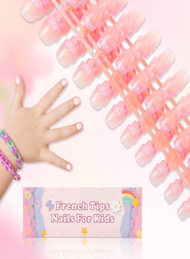 Kawyehu 120pcs 5 Pack Kids Fake Nails Press on Full Cover Classic French Short False Nail for Kids Art Kits Set, Bow French - Image 5