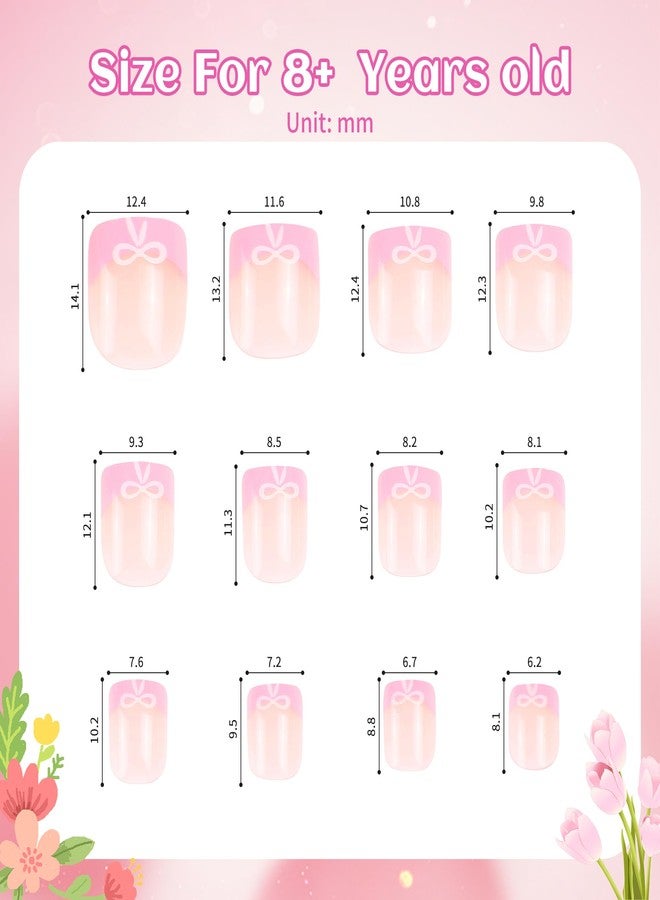 Kawyehu 120pcs 5 Pack Kids Fake Nails Press on Full Cover Classic French Short False Nail for Kids Art Kits Set, Bow French - Image 3