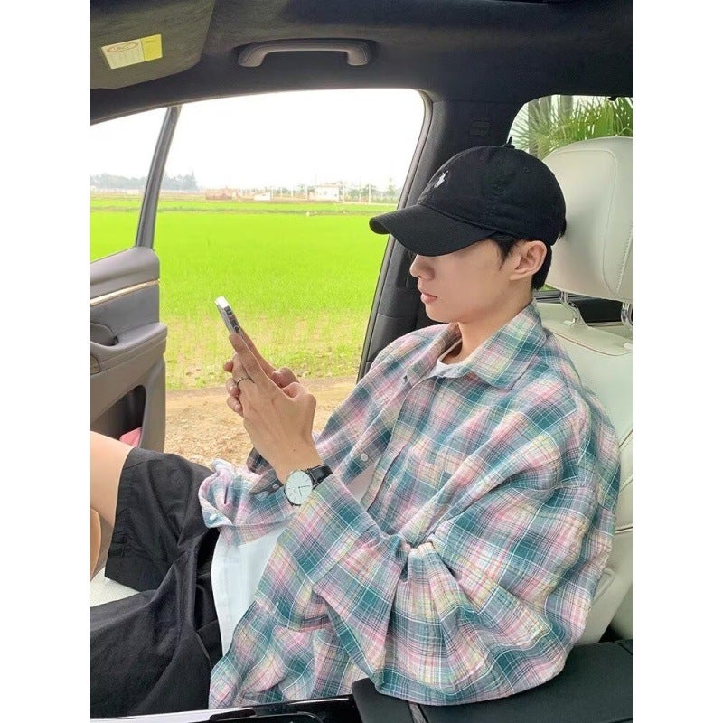 Autumn New Long-sleeved Shirt Spring and Autumn Shirt Long-sleeved Retro Plaid Shirt Chubby Jacket Fashionable Loose Men Undefined Color