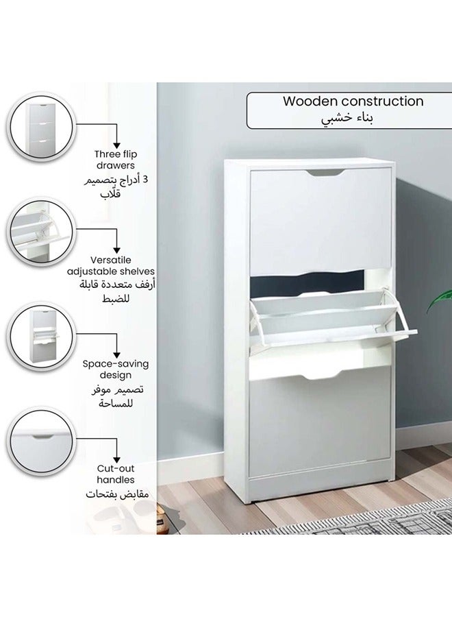 Five Simply Smart High-Quality and Durable Wood Shoe Rack White 23.3 x 119.5 x 60 cm 160392C - Image 4