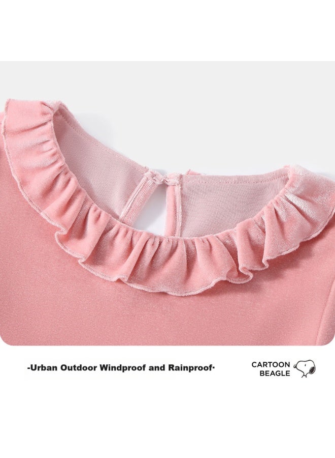 Snoopy Girls' Dress Children's Long Sleeve Princess Velvet Snoopy Pink 130 - Image 3