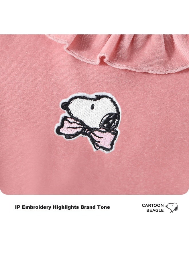 Snoopy Girls' Dress Children's Long Sleeve Princess Velvet Snoopy Pink 130 - Image 4