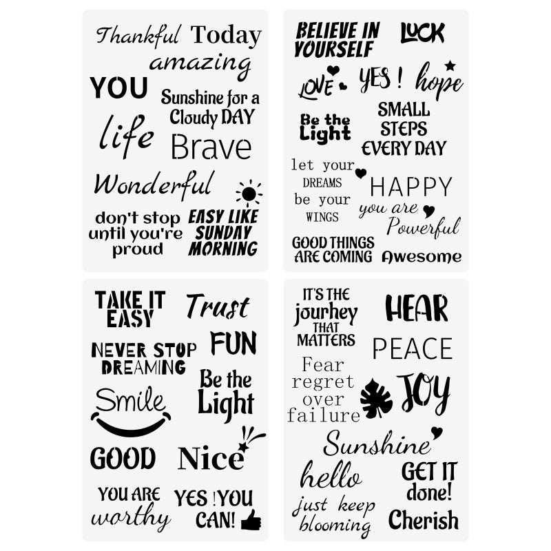 CIEMODA Inspirational Word Stencils4 Pcs Words Quote Templates 8 x 117 Inch Reusable Stencils for Painting on Wood Fabric Paper Wall DIY Drawing Craft