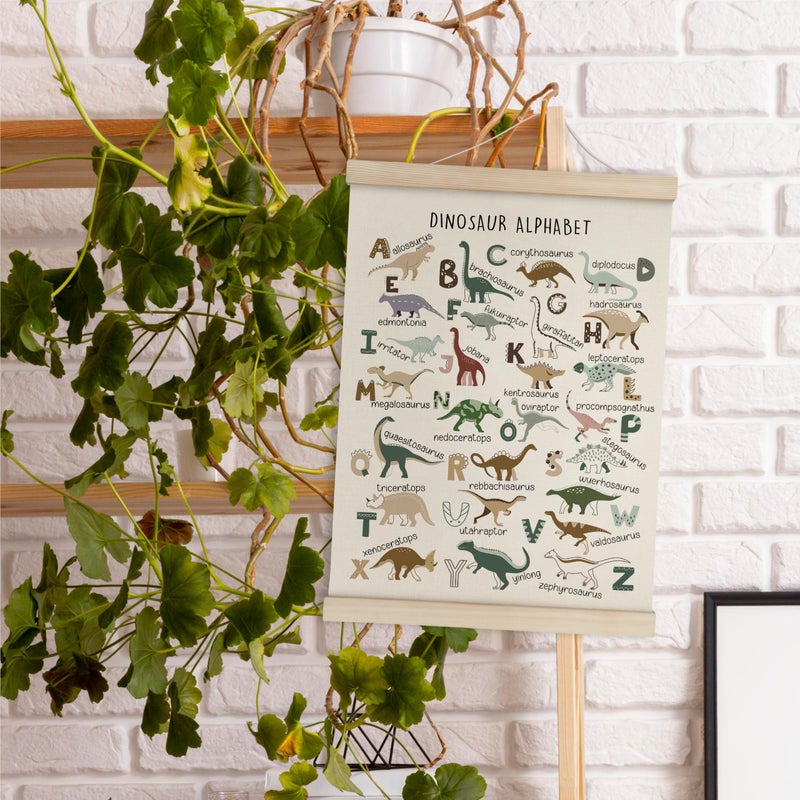 HRQKO Dinosaur Alphabet Poster Hanger Frame Set of 2, Dinosaur Wall Decor, Nursery Wall Decor, ABC Poster Wall Art with Wooden Frames, Alphabet Banner Wall Hanging Decor for Boys Room,12x16 Inch - Image 3