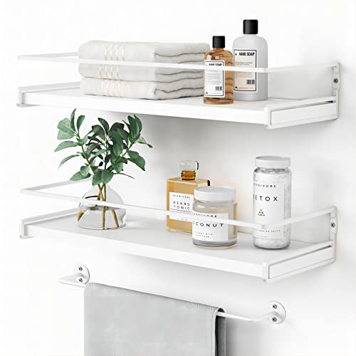 Forbena Bathroom Shelves for Wall Set of 2 White Nursery Floating Book Shelves for Kids Room Small Wall Mount Bookshelf and Toy Storage Organizer for Baby Toddlers Teens Boys Girls Bedroom
