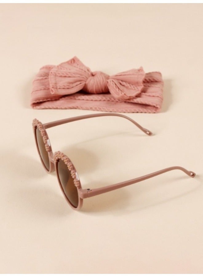 SenRan 2-Piece Baby Sun Protection Set: Nylon Jacquard Bow Hairband & Sunglasses Combo - Image 4