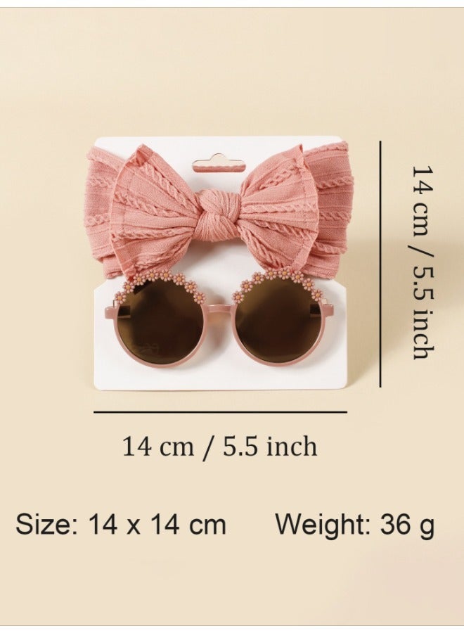 SenRan 2-Piece Baby Sun Protection Set: Nylon Jacquard Bow Hairband & Sunglasses Combo - Image 2