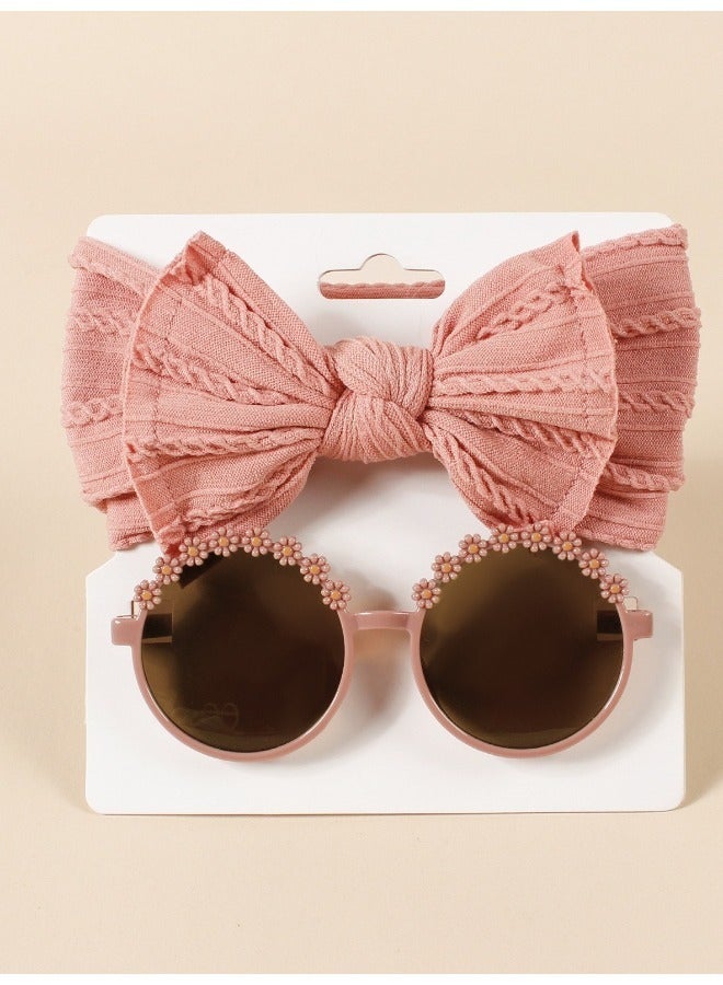 SenRan 2-Piece Baby Sun Protection Set: Nylon Jacquard Bow Hairband & Sunglasses Combo - Image 1