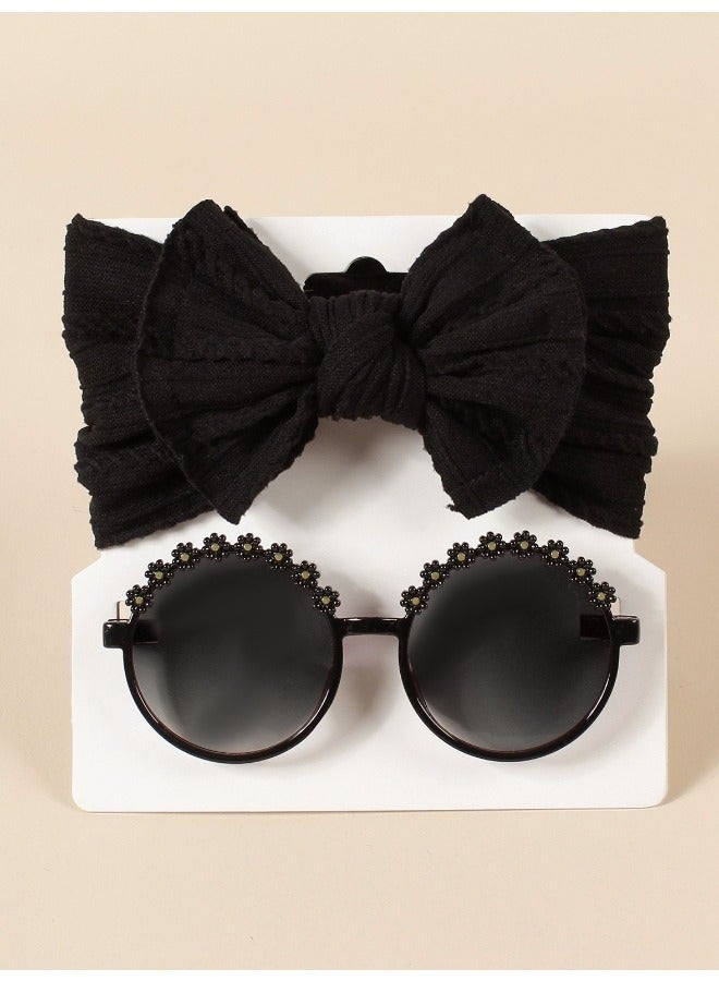 SenRan 2-Piece Baby Sun Protection Set: Nylon Jacquard Bow Hairband & Sunglasses Combo - Image 5