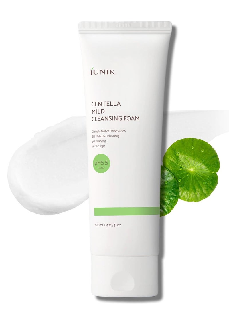 iUNIK Ionic Centella Gentle Foaming Facial Cleanser, 4 fl oz Centella Asiatica Extract 49% Hydrating, pH Balancing, Rich Lather, Non-Drying For Oily, Dry, Acne-Prone Skin Vegan - Image 1