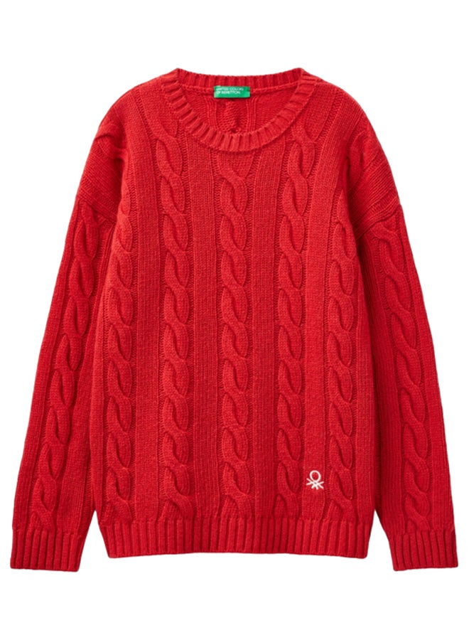 Benetton CABLE KNIT SWEATER IN WOOL BLEND  - Image 1