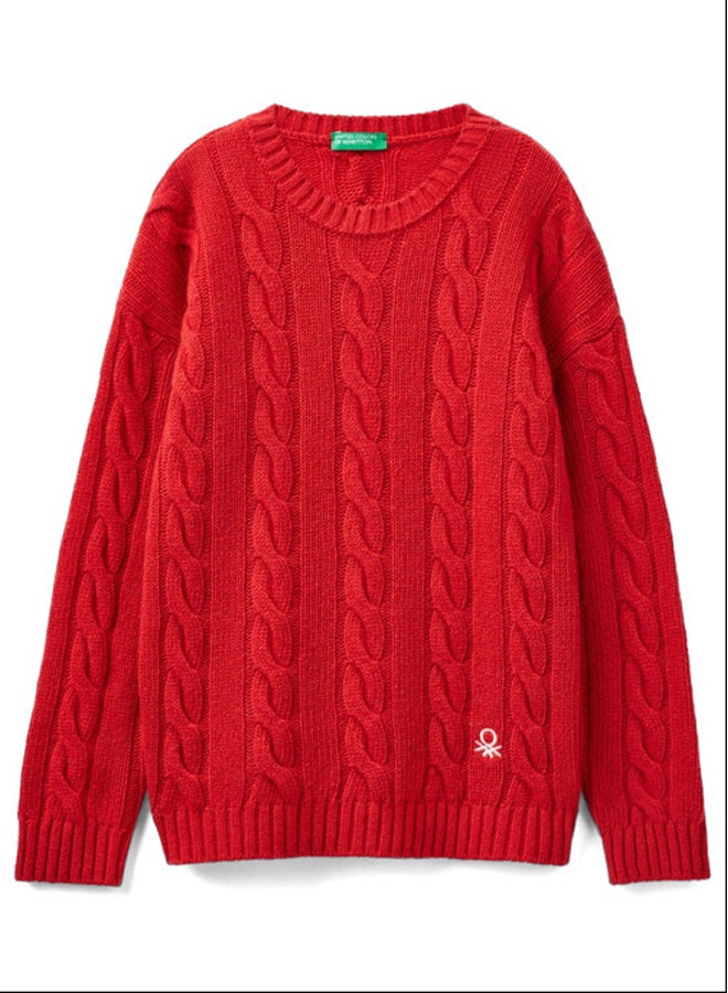Benetton CABLE KNIT SWEATER IN WOOL BLEND  - Image 2
