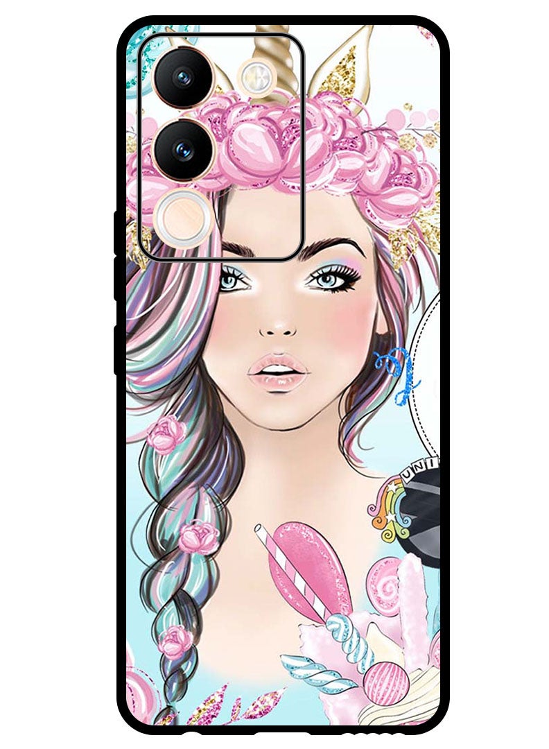 Theodor Protective Case Anti Scratch Shock Proof Bumper Cover For Vivo V29e Unicorn Girl - Image 1